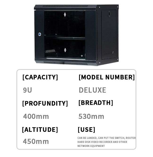 9U Network Server Cabinet Rack Enclosure Plexiglass Door Lock 400mm Deep, Đường gắn